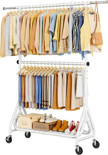 Vista 16 de Perchero de Ropa Resistente, Perchero de Ropa de Metal con Capacidad de 450 Libras, Percheros Rodantes para Colgar Ropa con Ruedas Bloqueables