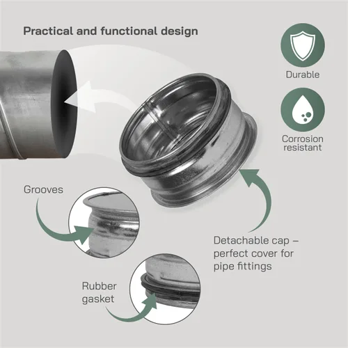 Vista 3 de Vent Systems Tapa de extremo de conducto de acero galvanizado de 4 pulgadas con junta de goma - Tapa de ventilación de secadora - Tapón redondo