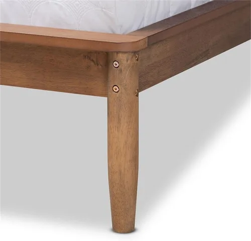 Vista 5 de Baxton Studio Sadler Mid-Century - Cama de plataforma moderna de madera con acabado marrón nogal ceniza
