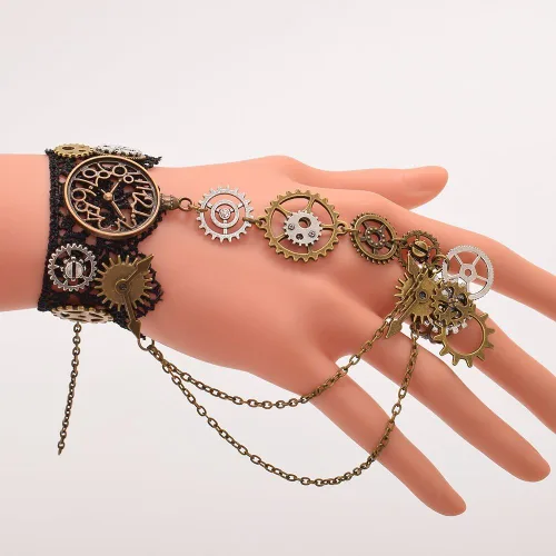 Vista 2 de BLESSUME - Brazalete Steampunk de encaje Negro 1 (1 pieza)