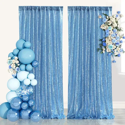 Vista 51 de 2 cortinas de 2 x 8 pies de lentejuelas con brillantina para marco de fotografía, para fiestas o fondos de fotografía