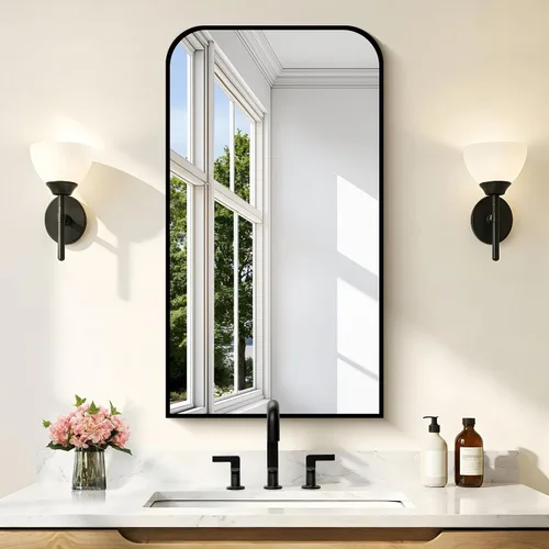 Vista 18 de COFENY Espejo de baño, espejo rectangular negro de 16 x 24 pulgadas para montar en la pared con marco delgado, espejos de tocador de baño para sobre