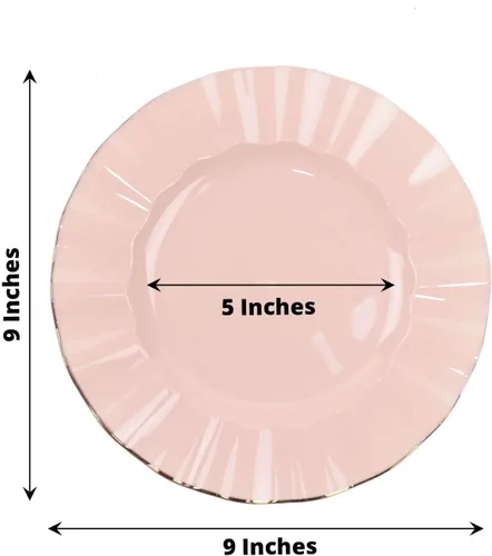 Vista 164 de Tableclothsfactory Paquete de 10 platos redondos de plástico negro de 6 pulgadas para ensalada de postre, platos desechables con borde ondulado
