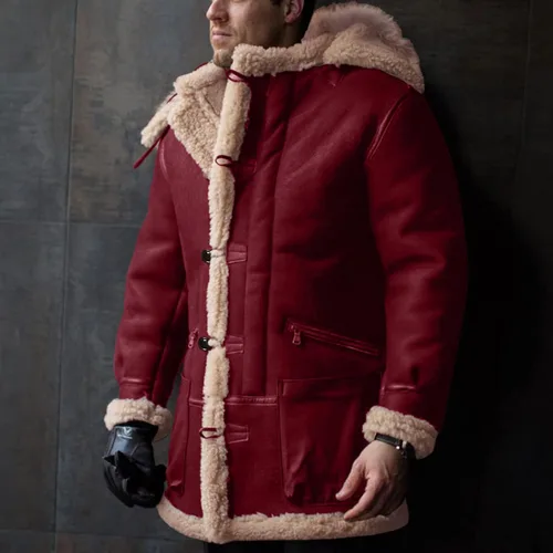 Vista 2 de ADUWOAN Abrigo de piel sintética para hombre, chaqueta de sherpa de gamuza térmica, pesada, de piel sintética, con forro, abrigo para exteriores