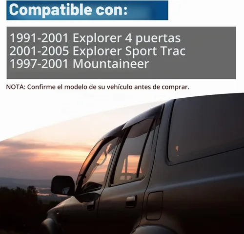 Vista 4 de Paquete de 4 viseras acrílicas adhesivas para ventanas delanteras y traseras, con protección contra humo, sol, lluvia, compatibles con 91-01