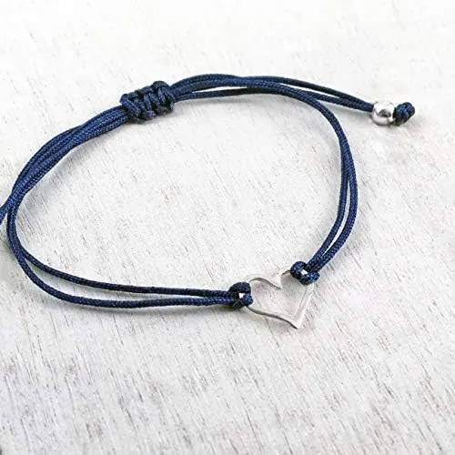 Vista 3 de Claudia Lira Joyas clásico azul para mujer pulsera de amistad pequeña hecha a mano de plata de ley abierta en forma de corazón cordón ajustable
