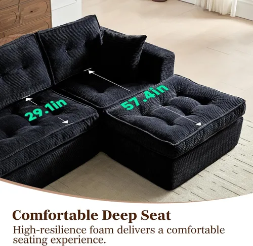 Vista 5 de ROXGOX Sofás Cloud para sala de estar, sofá seccional modular moderno con diván en forma de L, sofá deshuesado con asiento profundo, pana de felpa