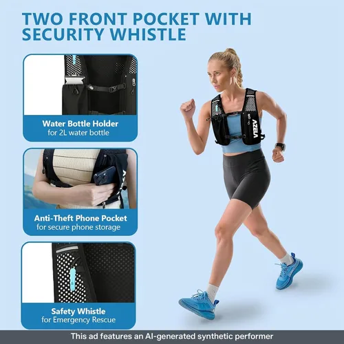 Vista 3 de Esoes Chaleco para correr mochila de hidratación para hombres y mujeres, paquete de chaleco con bolsa de agua de 2 litros, mochila de agua ligera
