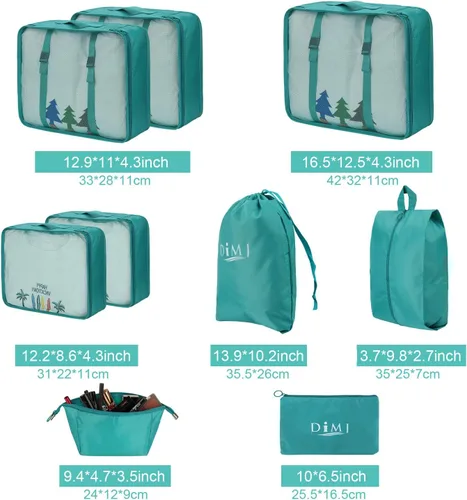 Vista 6 de DIMJ Juego de 9 cubos de equipaje para maleta, organizadores de equipaje para viaje, juego de 9 bolsas organizadoras ligeras para maletas con bolsa