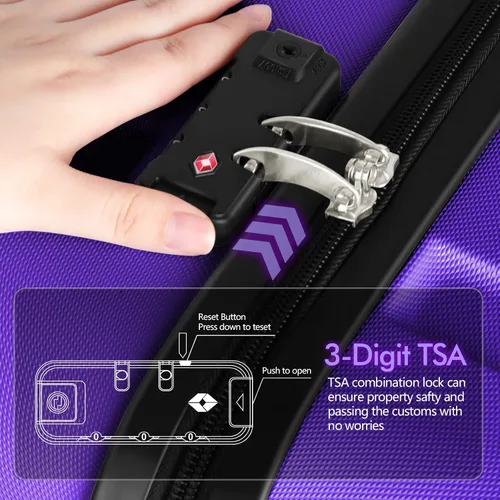 Vista 5 de AnyZip Maleta ligera de policarbonato ABS con 4 ruedas universales TSA Lock, Púrpura violeta