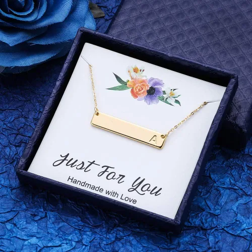 Vista 7 de M MOOHAM - Collar con dije de barra rectangular con inicial, para mujer, chapado en oro rosa de 14 quilates, acero inoxidable, con nombre grabado