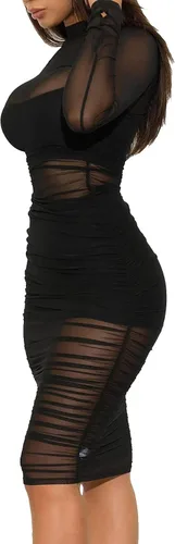 Vista 3 de LYANER Vestido de malla para mujer manga larga ajustado 3 piezas con pantalones cortos