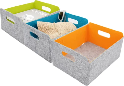 Vista 16 de Welaxy Cestas de almacenamiento plegables de fieltro, cubos de almacenamiento para estantes, caja de fieltro para niños, juguetes, revistas, libros