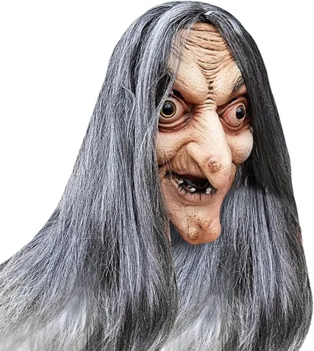 Vista 2 de Máscara de látex humano de cabeza completa para mujer, máscara realista de látex para Halloween, máscara facial de terror para mujeres mayores