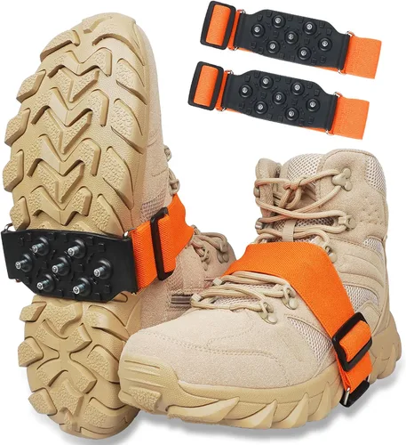 Vista 9 de Tacos de hielo de tracción de nieve para botas y zapatos, suela media, crampones antideslizantes con correas ajustables, 7 tacos de tungsteno