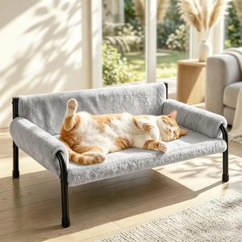 Vista 9 de Pawaboo Sofá cama elevada para gatos de interior, sofá de gato resistente Beige