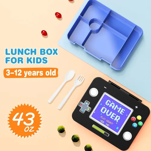 Vista 5 de Mochila para niños - Mochila para niños de jardín de infantes con lonchera Bento de 43 onzas, Pantalla de juego azul, Grande, Mochila