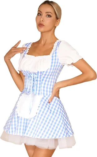 Vista 3 de Disfraz de novia de cuentos para mujer, delantal de sirvienta, vestido de guinga de Miss Muffet, disfraz de cosplay