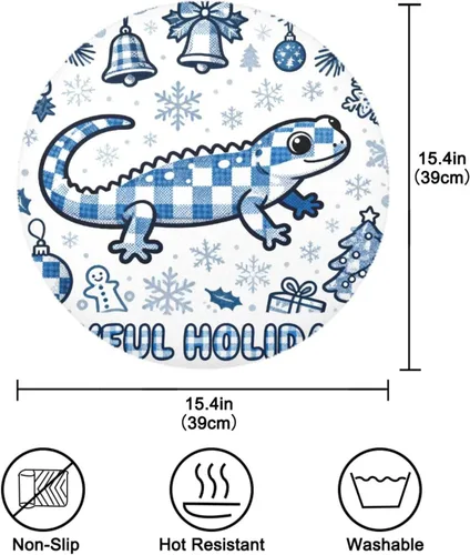 Vista 4 de Merry Christmas Salamander Blue Place mats for Kitchen Table Round Washable Fabric placemats 15x15 in manteles redondos para mesa