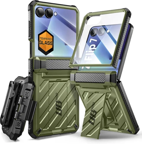Vista 11 de SUPCASE Funda para Samsung Galaxy Z Flip 7 con soporte integrado y clip para cinturón (Unicorn Beetle Pro), [protección de bisagra]
