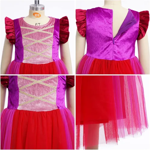 Vista 4 de Disfraz de Halloween para niñas, vestido de bruja con capa, peluca de Halloween, trajes de cosplay