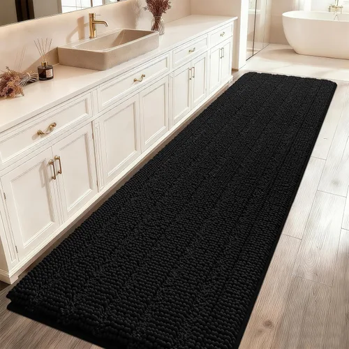 Vista 9 de ACCUMTEK - Juego de alfombras de baño a rayas beige de 3 piezas, ultrasuaves, antideslizantes de chenilla, alfombras de baño mullidas y absorbentes