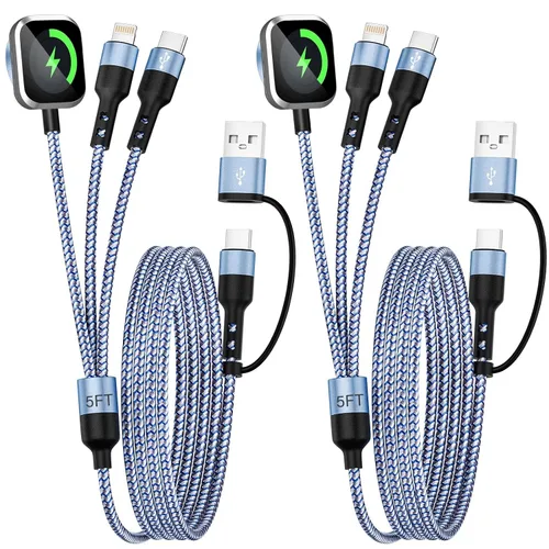 Vista 15 de Travel Essentials - Cable de carga múltiple para iWatch Charger, 4 en 2, 3XUSB C, cable de carga múltiple, USBC Car CarPlay compatible con iWatch