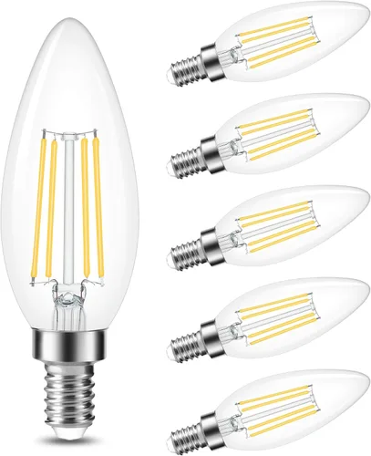 Vista 10 de Cotanic Bombilla LED regulable para candelabro de 2700 K, luz blanca cálida, base E12, equivalente a 60 W, bombilla tipo B con forma de vela