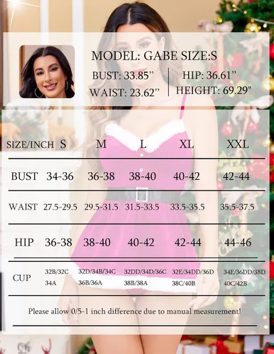 Vista 28 de Avidlove Lencería navideña para mujer, ropa interior de Santa Babydolls Chemises de terciopelo rojo