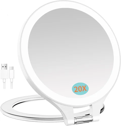 Vista 17 de FASCINATE Espejo de Aumento 10X 1X de Doble Cara con Magnificación Espejo de Tocador para Maquillaje Espejo Iluminado Recargable con 3