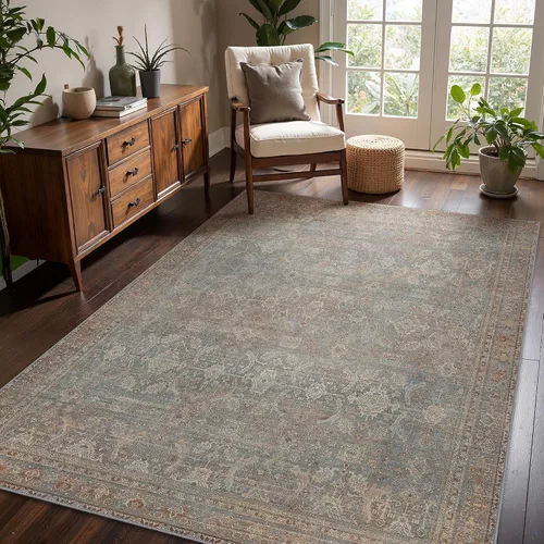Vista 76 de Bavni Tapetes de 2 x 3 pies, lavable a máquina, clásico, con estampado gastado, ultradelgado, felpilla, decorativo, pelo corto, ligero