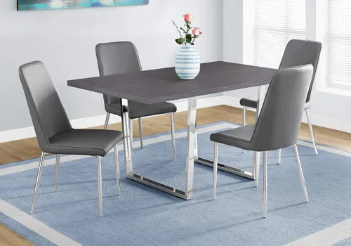 Vista 6 de Mesa de comedor, 60.0 in rectangular, cocina, comedor, laminado gris, metal cromado, contemporáneo, moderno YM414