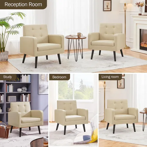 Vista 5 de Yaheetech - Sillas de acento de mediados de siglo, silla moderna tapizada de piel sintética para sala de estar, sillón acogedor con respaldo