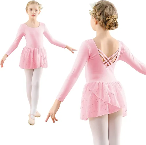 Vista 3 de Move Dance Girls Dance Leotards LongRuffle Sleeve Ballet Outfits Clothes Tutu Dress for 3-9 Years