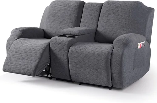 Vista 12 de VANSOFY Funda de sofá reclinable con consola central, funda elástica para sofá reclinable de 2 asientos, funda de sofá reclinable de jacquard