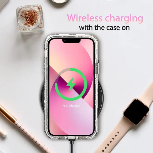 Vista 14 de Funda protectora completa con purpurina cristalina para iPhone 13 Pro Max híbrida 3 en 1, resistente a prueba de golpes, para mujeres y niñas