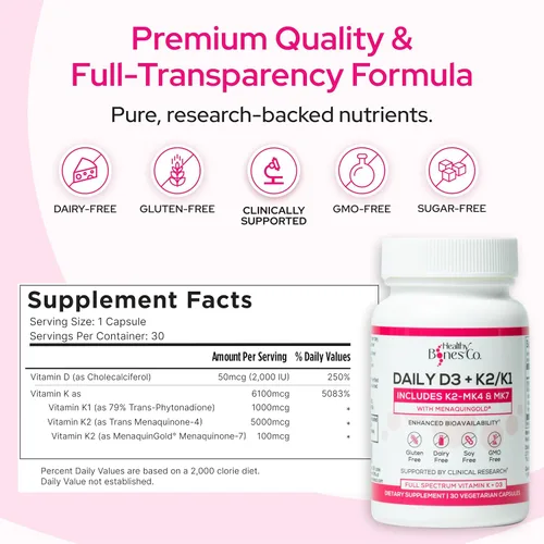 Vista 2 de Premium D3 K2 – Vitamina D3 K2 de espectro completo, 2000 UI D3 + MK7 + MK4 + K1, suplementos diarios D3 K2 y K1 – Vitamina D apoya la absorción