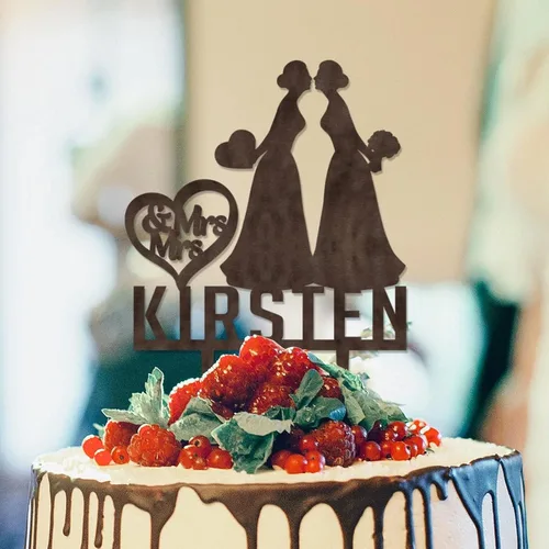 Vista 11 de Decoración para tarta de boda con silueta lesbiana del mismo sexo, decoración para tartas de compromiso para ella y ella, decoración para tartas