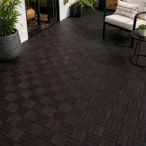 Vista 11 de Baldosas de madera de acacia para exteriores, baldosas de patio que se entrelazan. Moderno Gris Recto