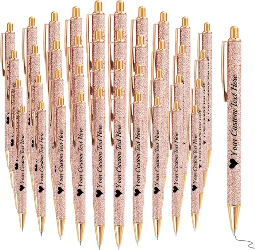 Vista 39 de Bolígrafos con purpurina personalizados con nombre, bolígrafos bonitos y bonitos personalizados, bolígrafos retráctiles de tinta negra, suministros