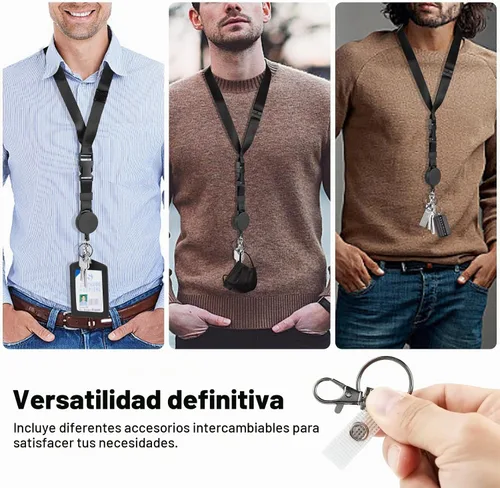 Vista 4 de DELSWIN Cordón Retractil Resistente - Paquete de 2 Cordones Separables para Llaves de Insignias de Identificación, Llavero Retractil con Carrete