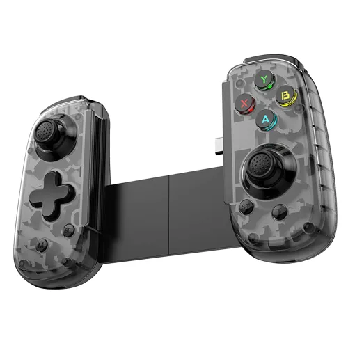 Vista 9 de FINGEREVO D6 Mini controlador móvil para juegos iOS Android PC, BT5.3 y USB-C Streaming Gamepad retráctil para teléfonos Pads N-S transparente