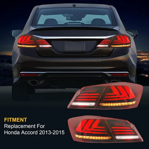 Vista 8 de Conjunto de luces traseras LED de repuesto para Honda Accord Sedán de 4 puertas 2013 2014 2015, lámparas traseras rojas transparentes con señal