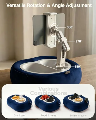 Vista 5 de Miledi Soporte de almohada para tableta, compatible con Kindle de 5 a 12.9 pulgadas, iPad, teléfono/tableta, soporte giratorio de 360° para cama