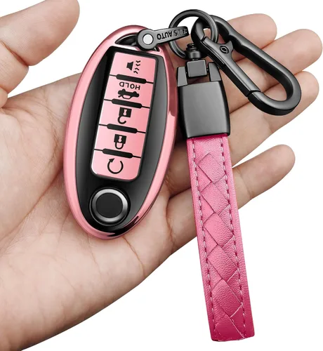 Vista 15 de Compatible con Nissan Funda para Llavero con Llavero de Cuero, Funda de Carcasa de Llave de TPU Suave Compatible con Llave Remota Inteligente