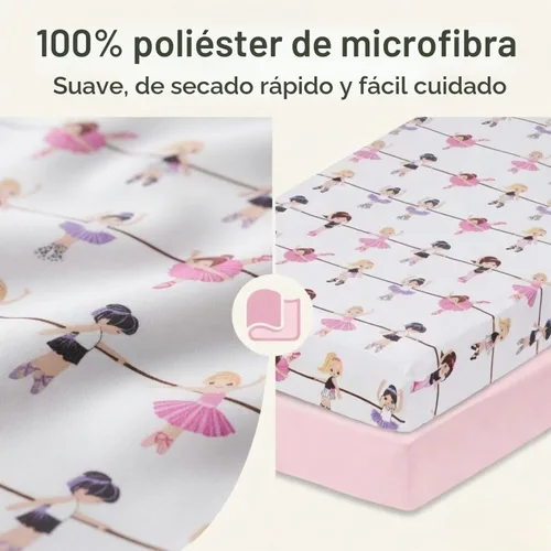 Vista 2 de Everyday Kids Paquete de 2 Sábanas Bajeras para Cuna para Niña, 100% Sábana de Bebé de Microfibra Suave y Transpirable, Se Adapta a Colchones