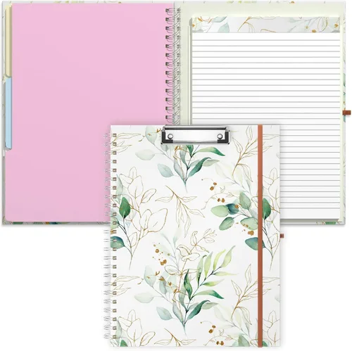 Vista 25 de Rimilak Spiral Clipboard Folio with Refillable Lined Notepad, 14.5 x 9.8 In, Hardcover Cover with 5 Interior Pockets, Elastic Band and Pen Loop