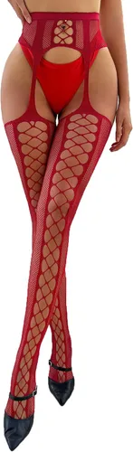 Vista 6 de Medias de red para mujer, medias de encaje con tirantes, medias negras de red de pescado, medias de encaje Negro