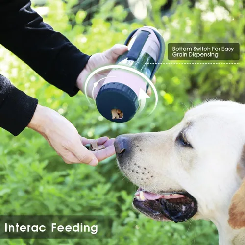 Vista 6 de SUPERDESIGN - Botella de agua azul portátil para perros con contenedor de alimentos, botella de agua de viaje para perros, fácil de usar, diseño a