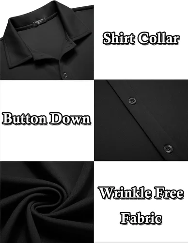 Vista 4 de COOFANDY Camisa casual con botones para hombre, sin arrugas, camisa de vestir de manga larga